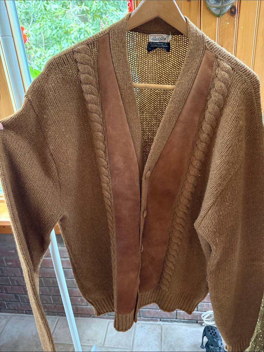 Sport King Vintage Wool Suede-Trim Cardigan Sweater